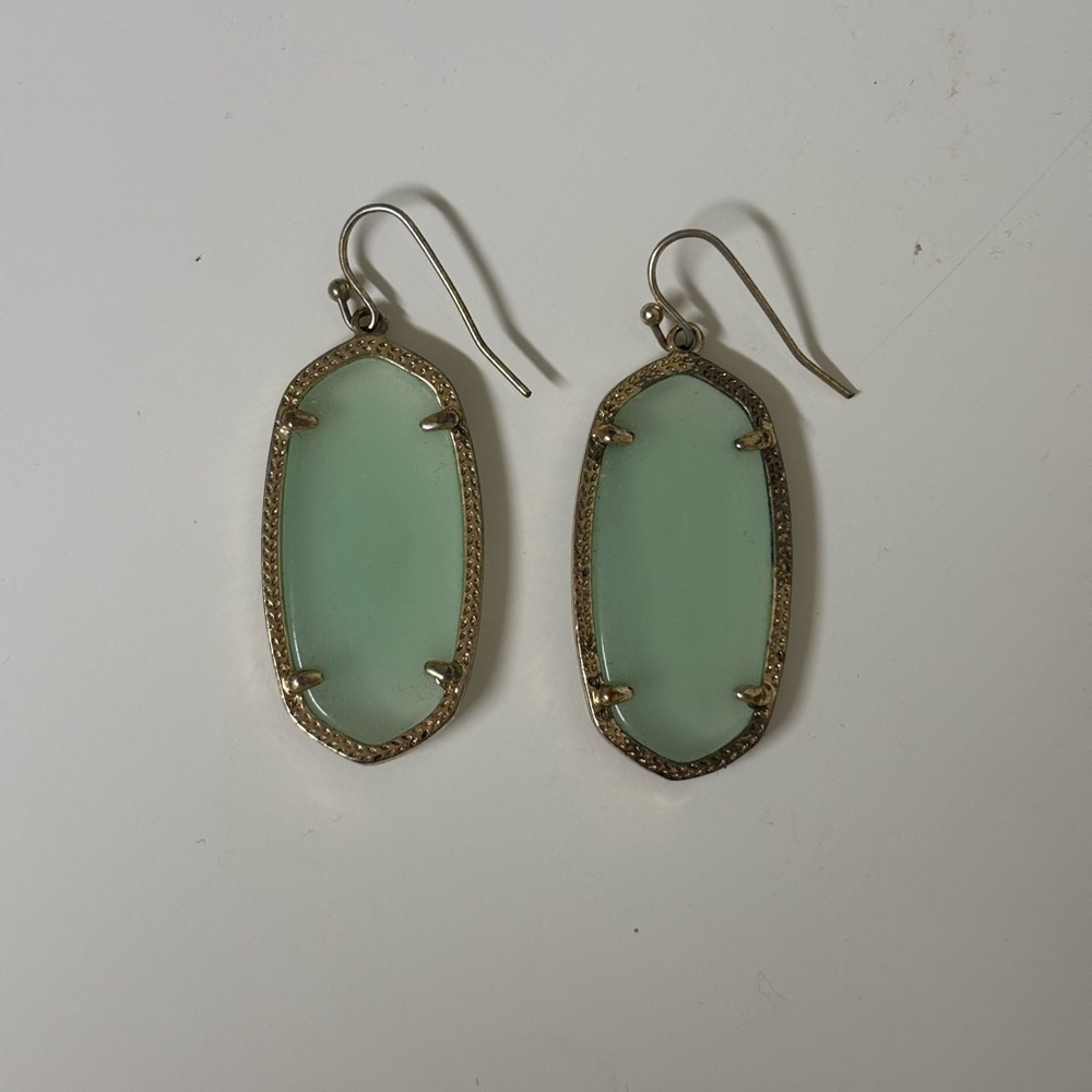 Kendra Scott Gold Drop Earrings with translucent green